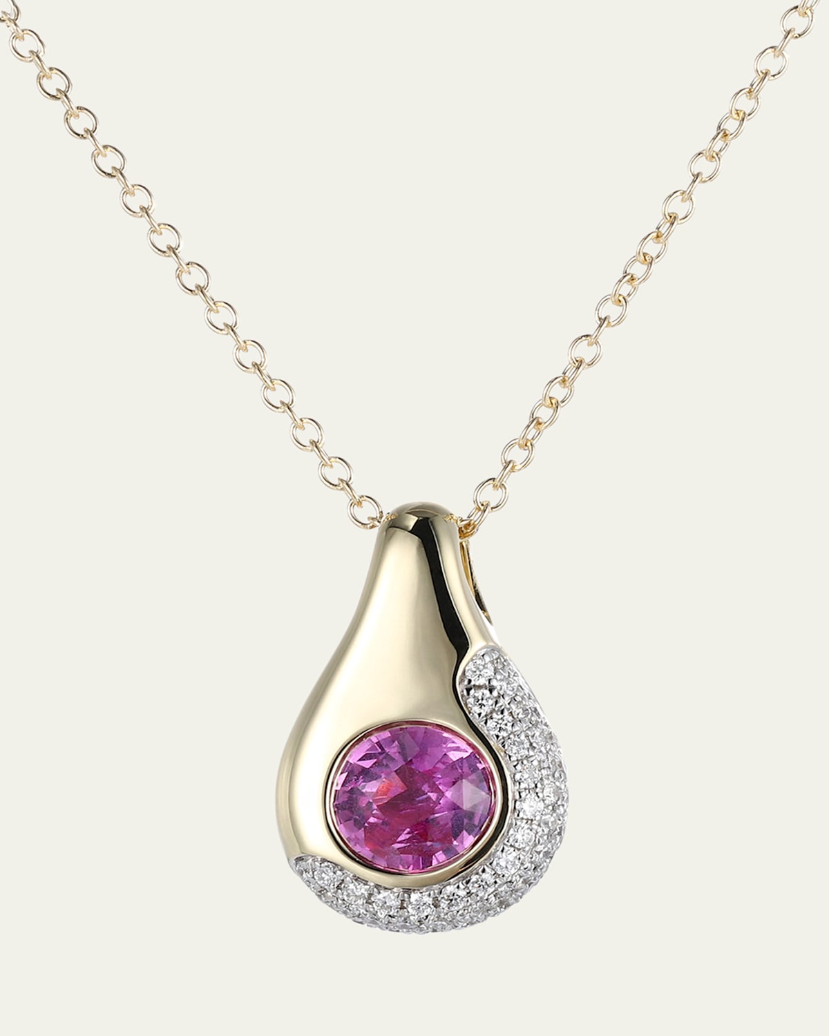14K Yellow Gold Lava Pink Sapphire and Diamond Pendant Necklace