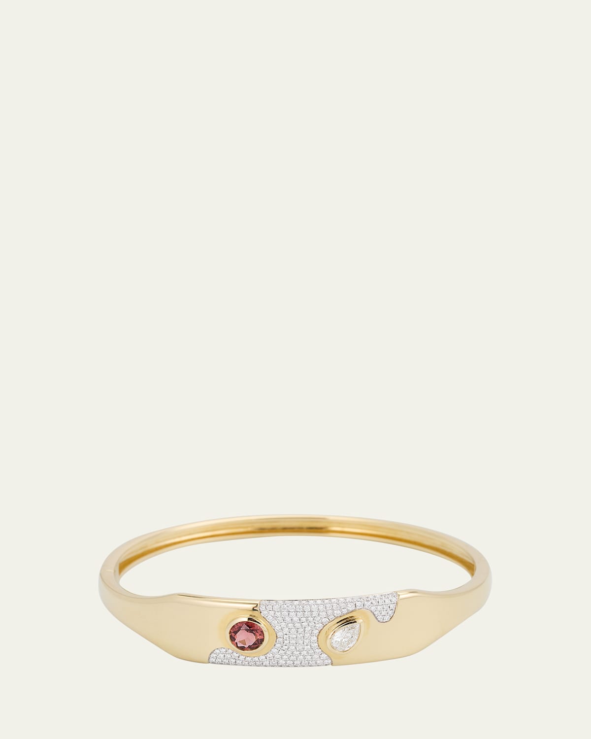 14K Yellow Gold Lava Pink Sapphire and Diamonds Bangle Bracelet