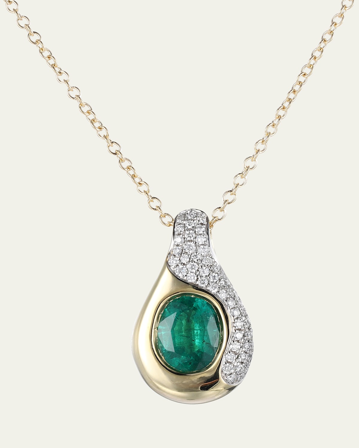 14K Yellow Gold Lava Emerald and Diamond Pendant Necklace