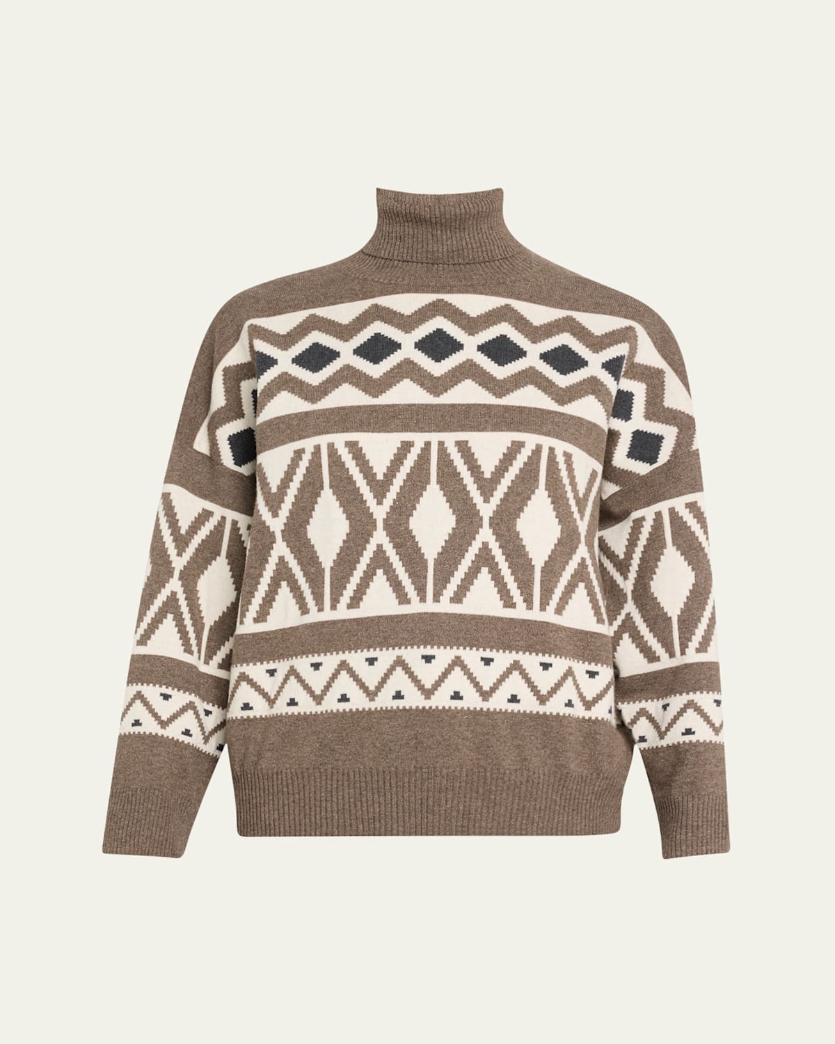 BRUNELLO CUCINELLI RETRO JACQUARD CASHMERE WOOL TURTLENECK SWEATER 