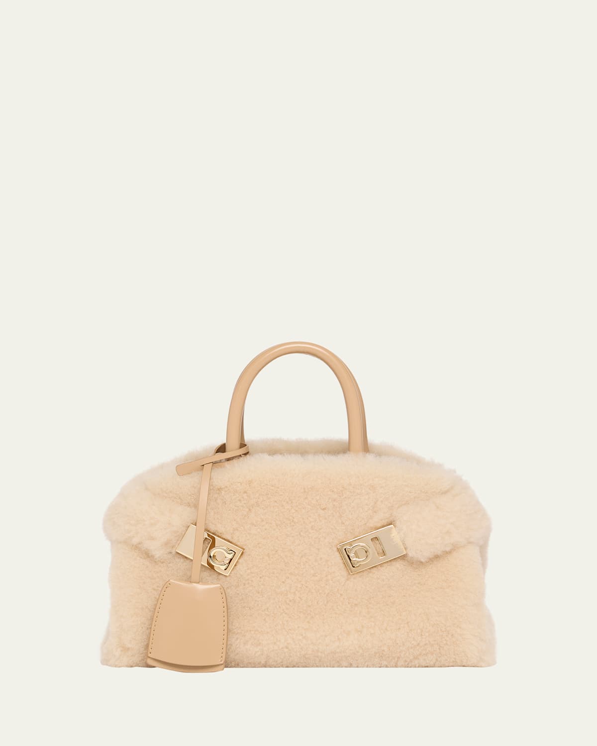 Ferragamo Hug Mini Wool Top-handle Bag In Naturale Camel Museo