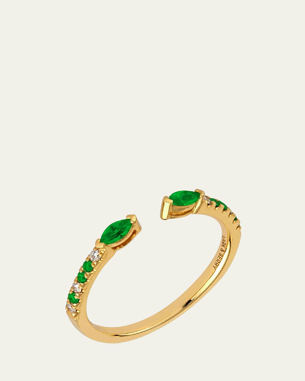 14K Yellow Gold Veto Open Ring with Lab Grown Diamonds and Cultured Emeralds