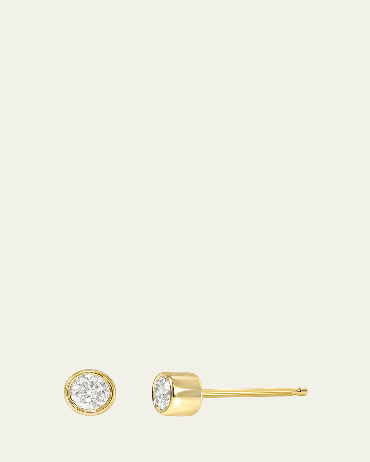 14K Bezel Birthstone Stud Earrings, Diamond