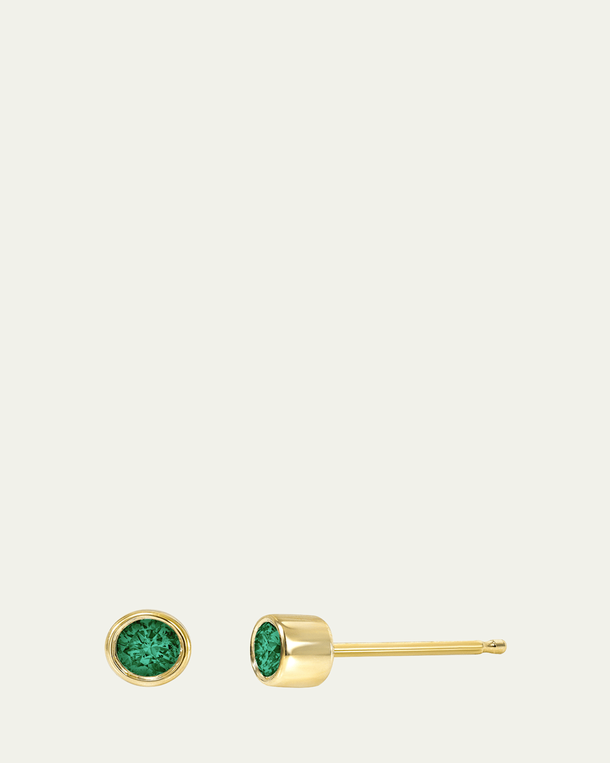 14K Bezel Birthstone Stud Earrings, Emerald