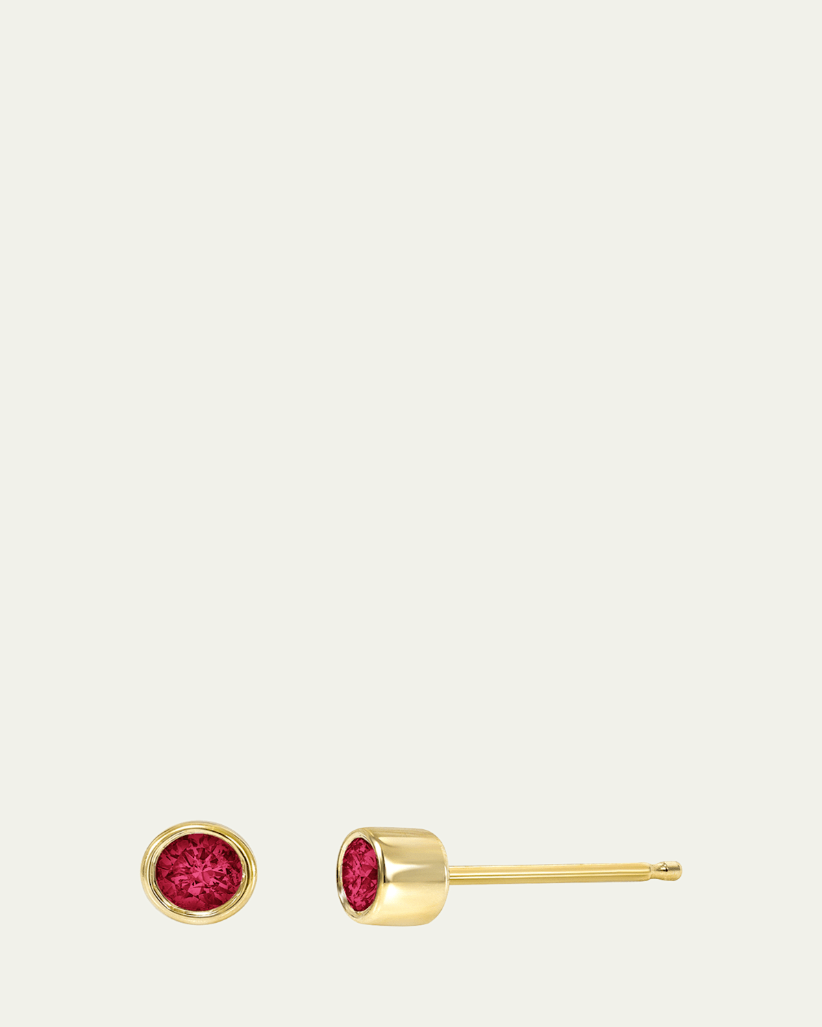 14K Bezel Birthstone Stud Earrings, Ruby