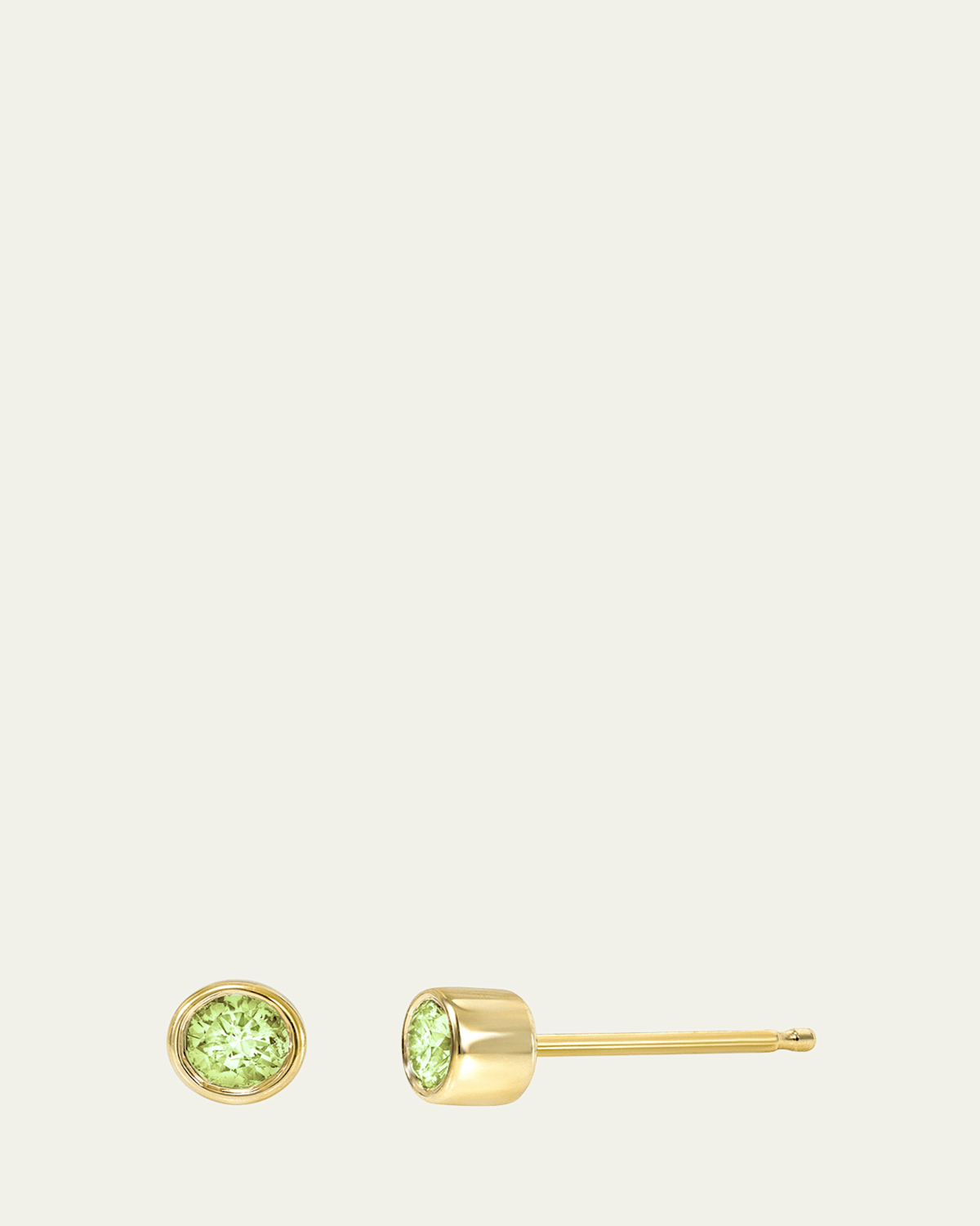 14K Bezel Birthstone Stud Earrings, Peridot