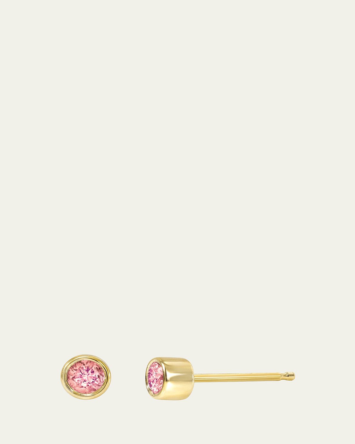14K Bezel Birthstone Stud Earrings, Rose Zircon