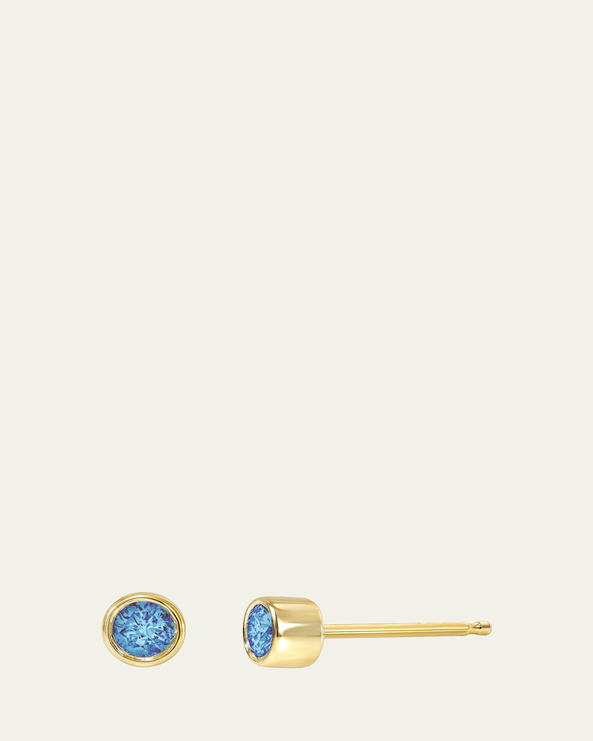14K Bezel Birthstone Stud Earrings, Blue Zircon