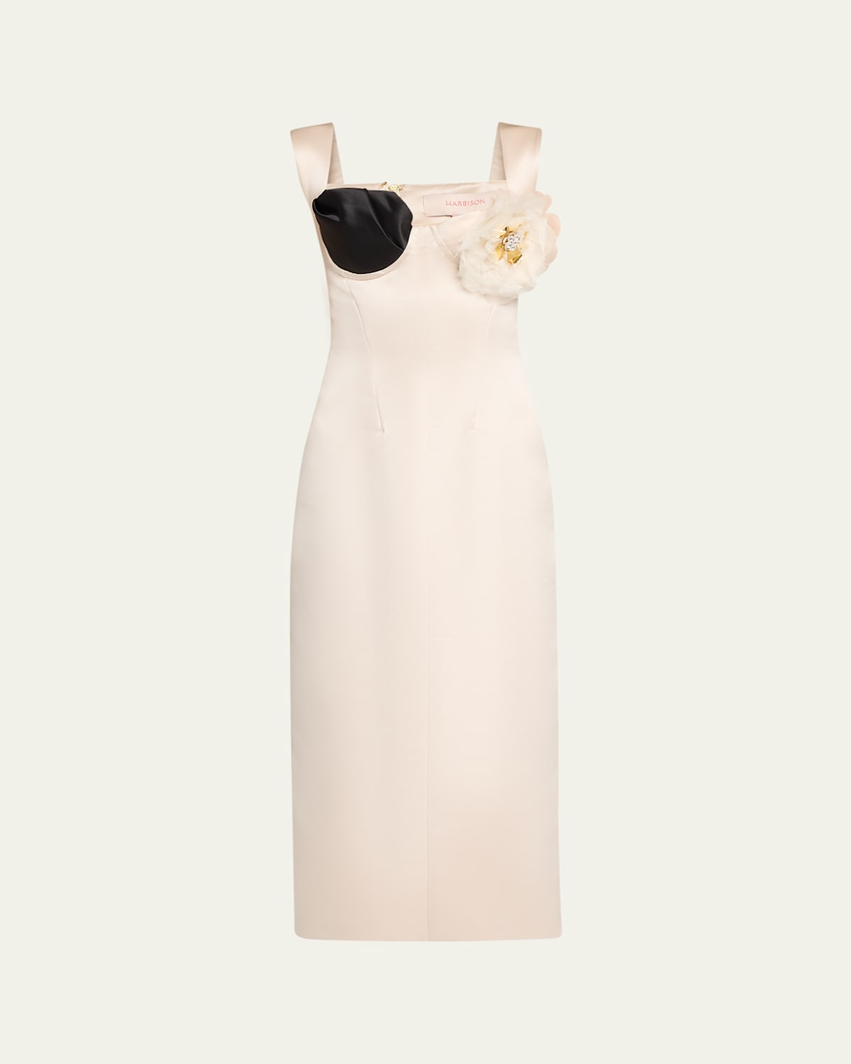 HARBISON FLORA HERA FLORAL APPLIQUE MIDI DRESS 