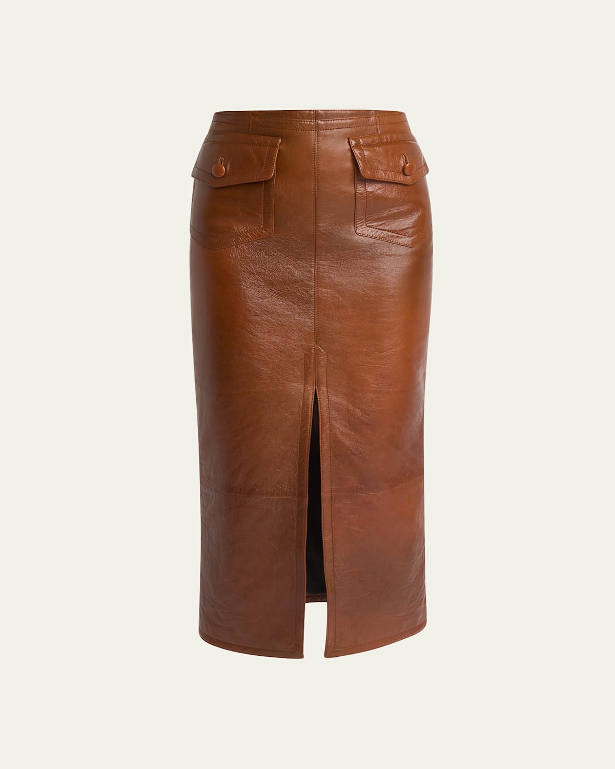 Glossy Leather Midi Skirt