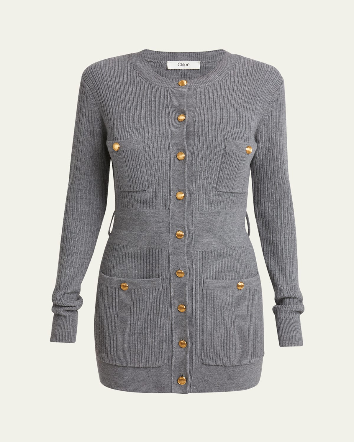 Slim Multi-Stitch Wool Belted Cardigan