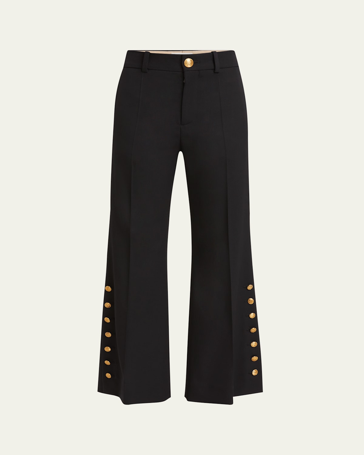 Buttoned Cuff Wool Grain De Poudre Kick Pants