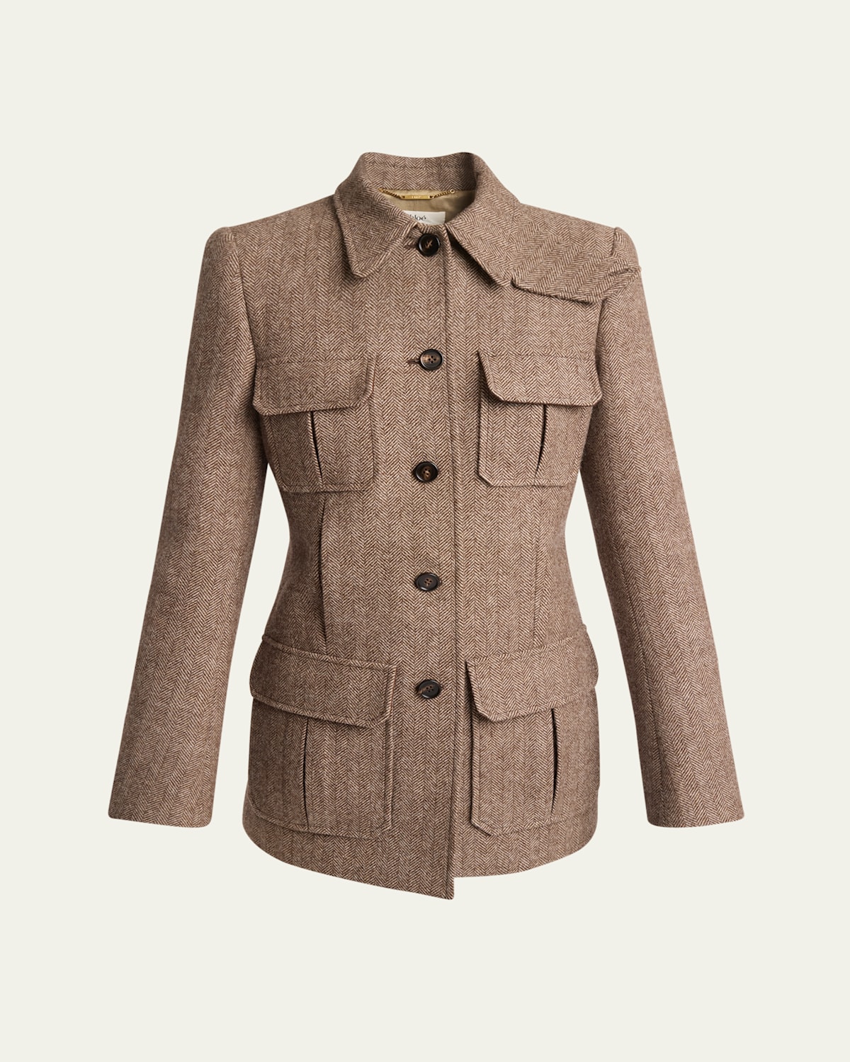Chloé Herringbone Boyish Wool Jacket In Somber Brown