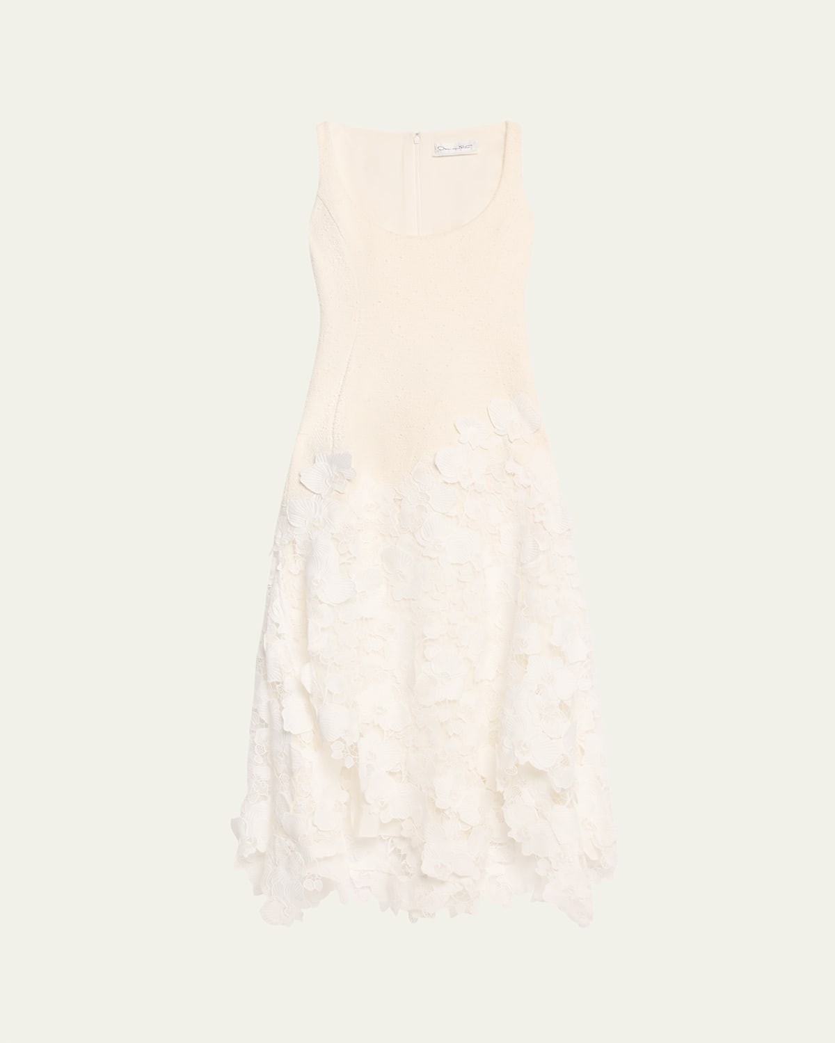 Oscar De La Renta Long Tweed Lace Guipure Dress In Ivory