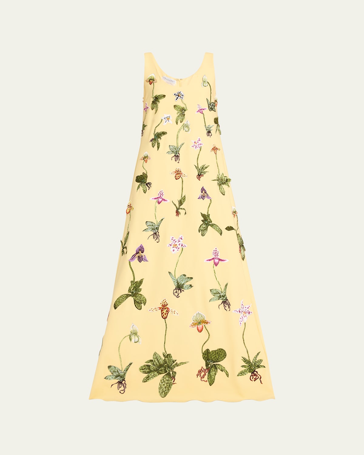 Oscar De La Renta Long Orchid Threadwork Wool Gown In Banana