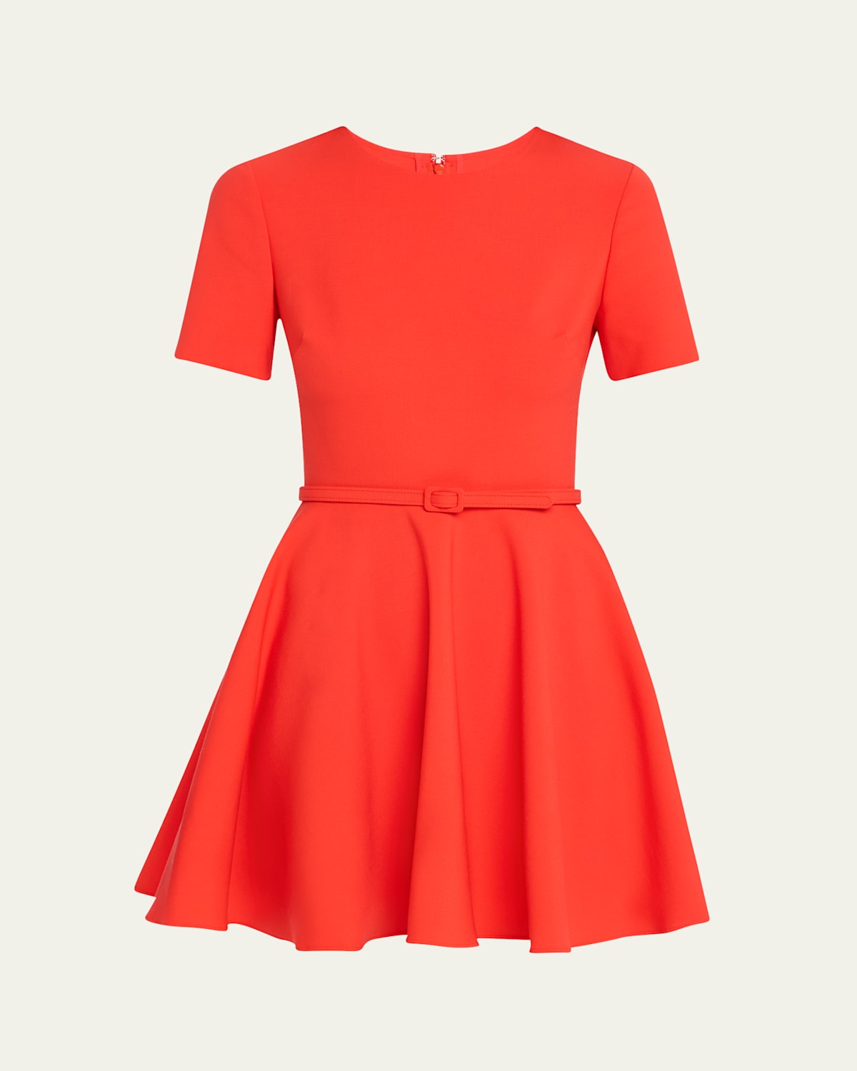 Oscar De La Renta Belted Fit-flare Wool Mini Dress In Vermilion