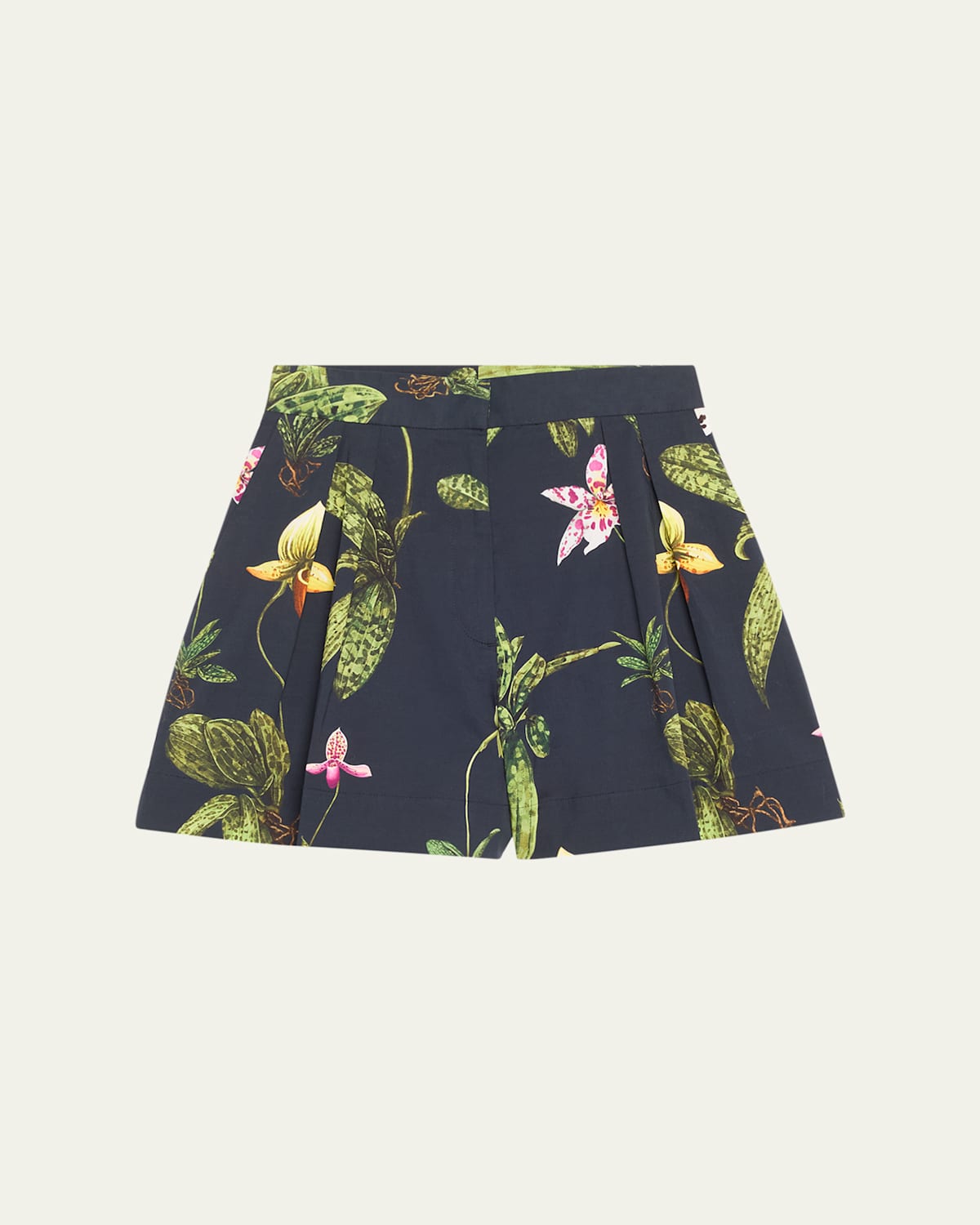 Orchids Poplin Wide-Leg Pleated Shorts