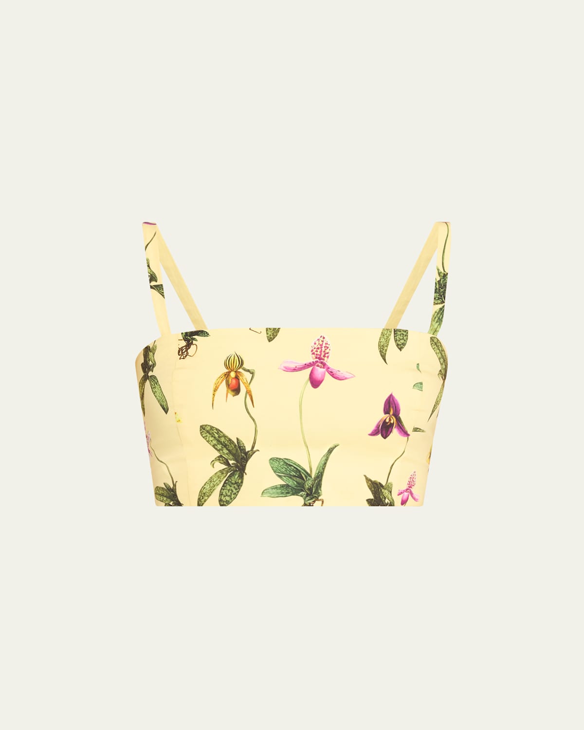 Shop Oscar De La Renta Orchid Print Poplin Cropped Tank In Yellow Multi