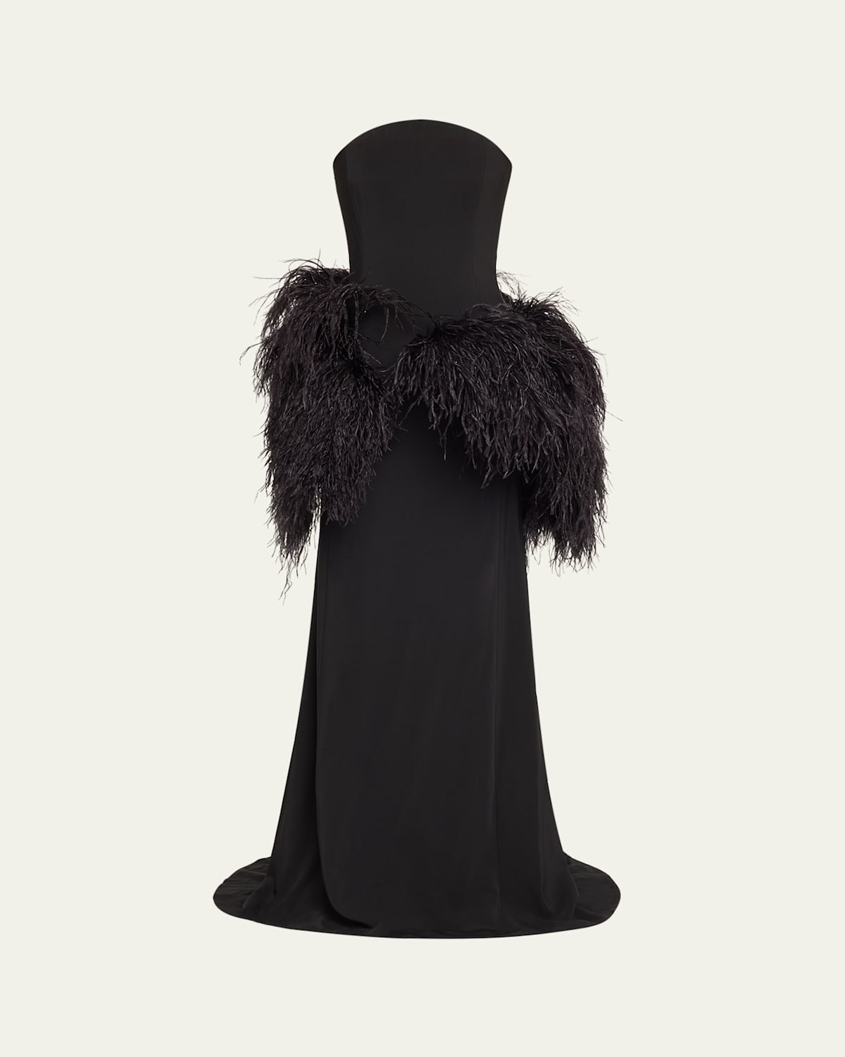 Oscar De La Renta Strapless Feather Peplum Cady Gown In Black
