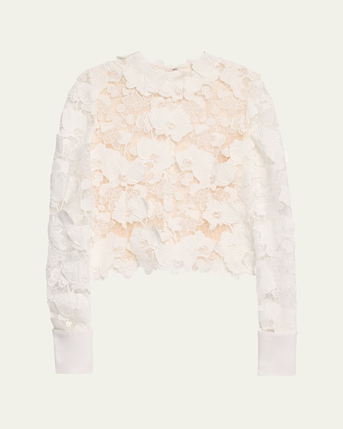 OSCAR DE LA RENTA GUIPURE LACE LONG SLEEVE BLOUSE 