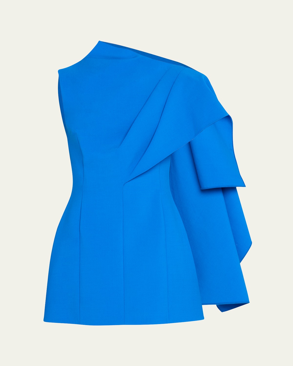 Shop Oscar De La Renta One Shoulder Cape Detail Stretch Wool Mini Dress In Lapis
