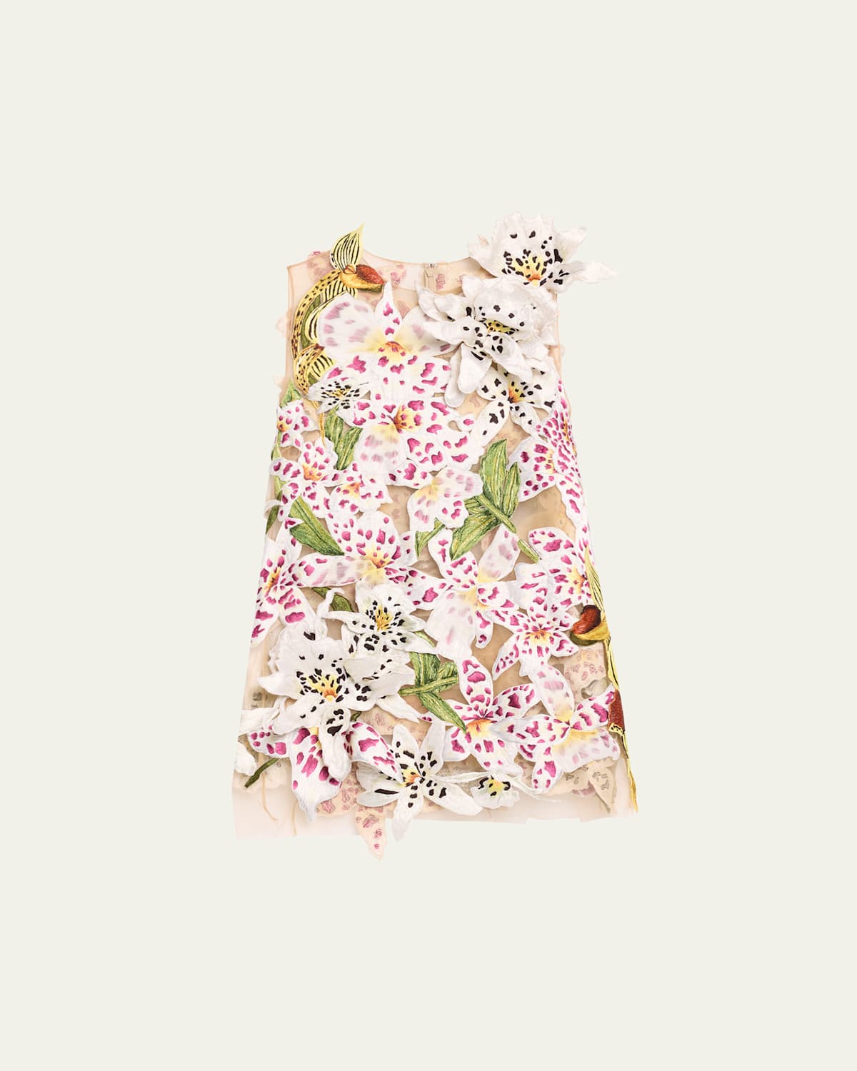 OSCAR DE LA RENTA ORCHID THREADWORK MINI SHIFT DRESS 