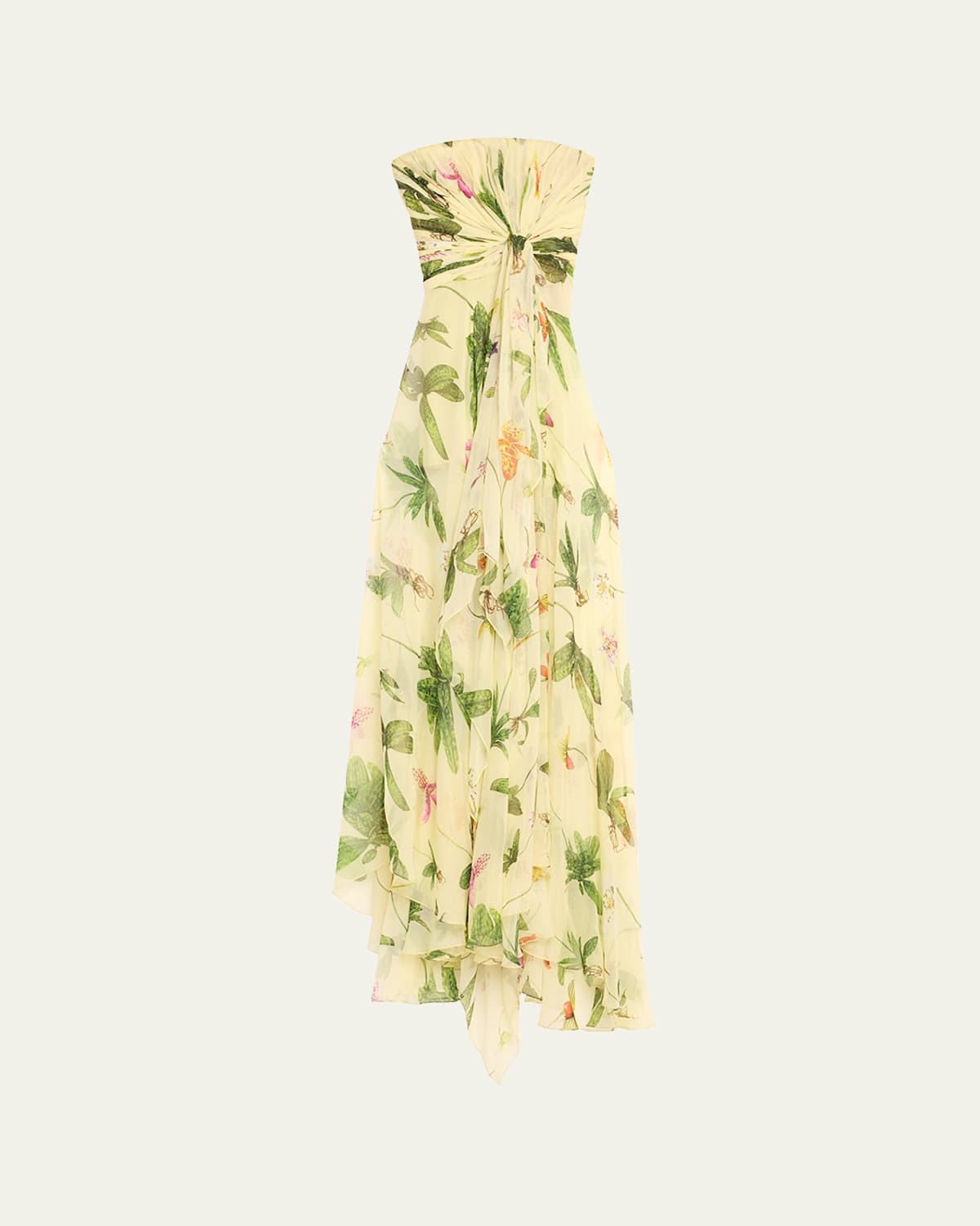 Strapless Orchid Silk Chiffon Draped Gown