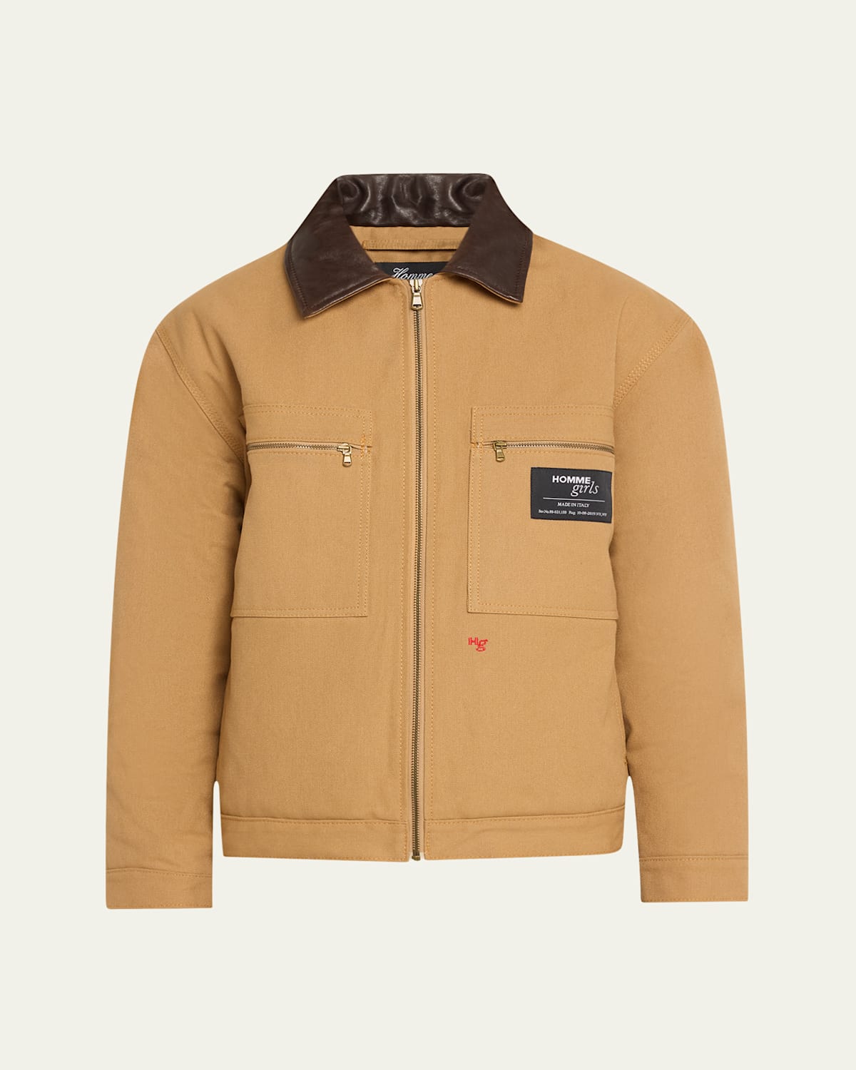 Leather-Collar Cotton Work Jacket
