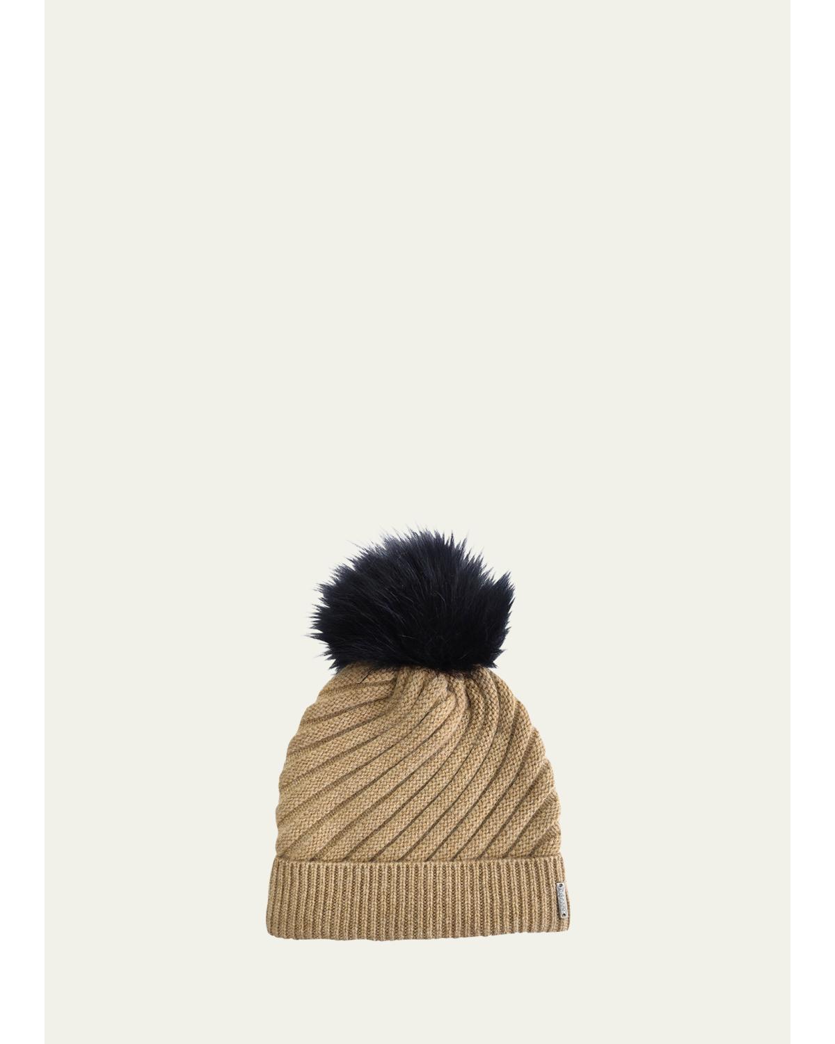 Gorski Select Cashmere Beanie With Lamb Shearling Pom In Brown/black