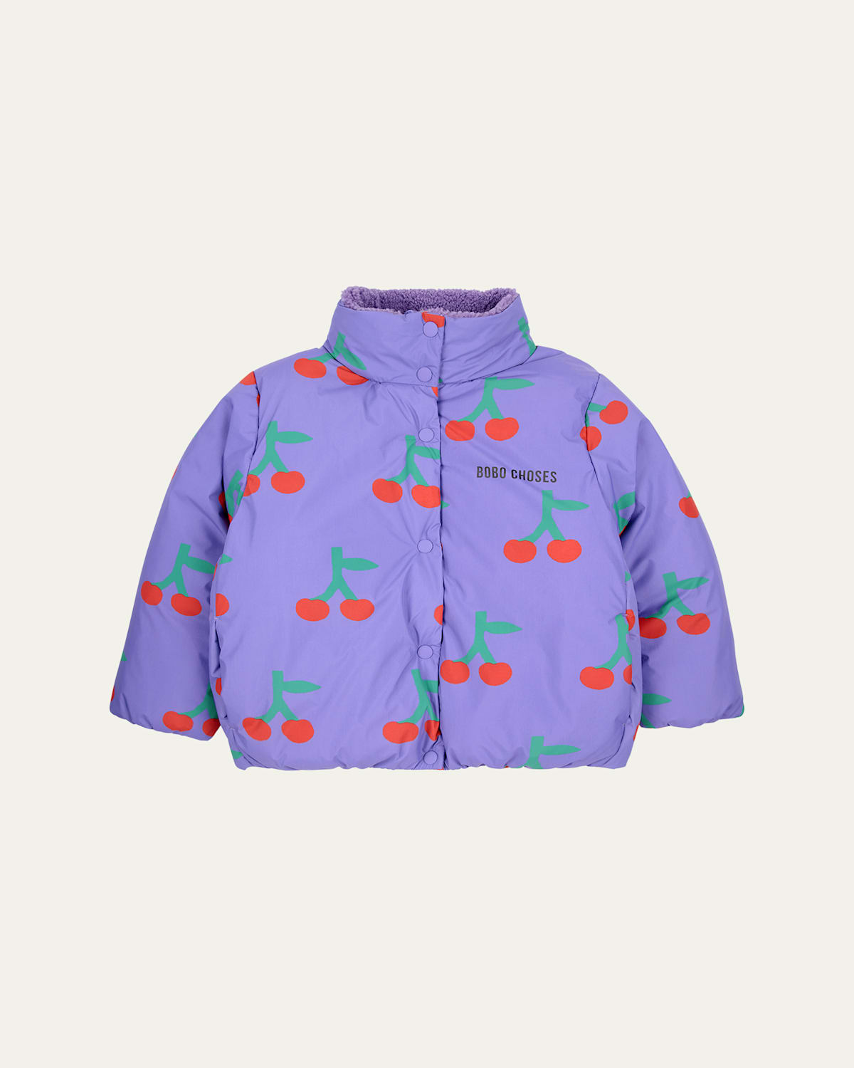 Girl's Cherry-Print Puffer Coat, Size 2-13