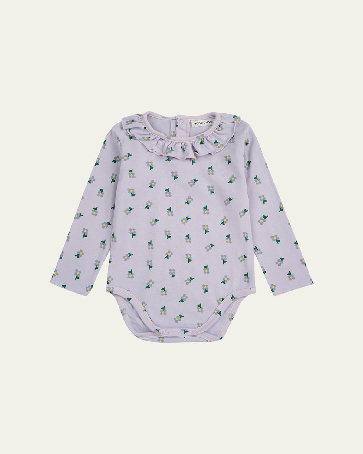 Girl's Pansy Floral-Print Ruffle Bodysuit, Size 3M-24M