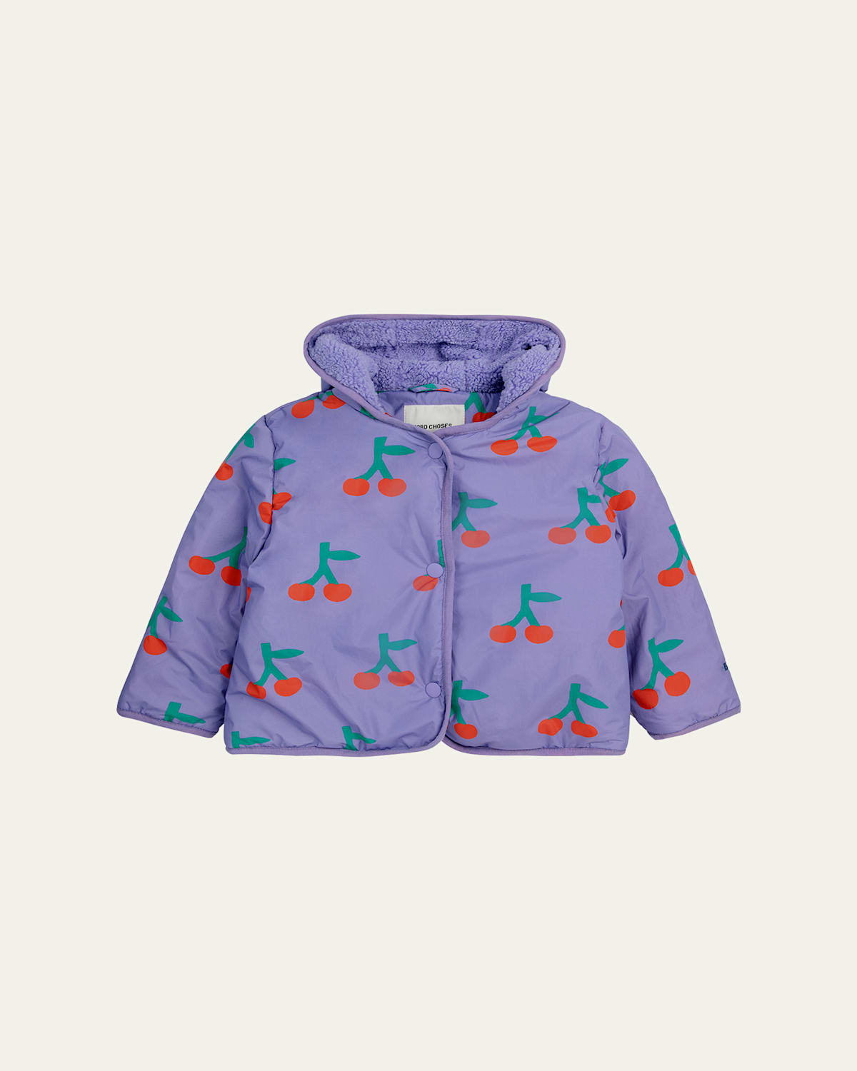 Girl's Cherry-Print Puffer Coat, Size 6M-24M