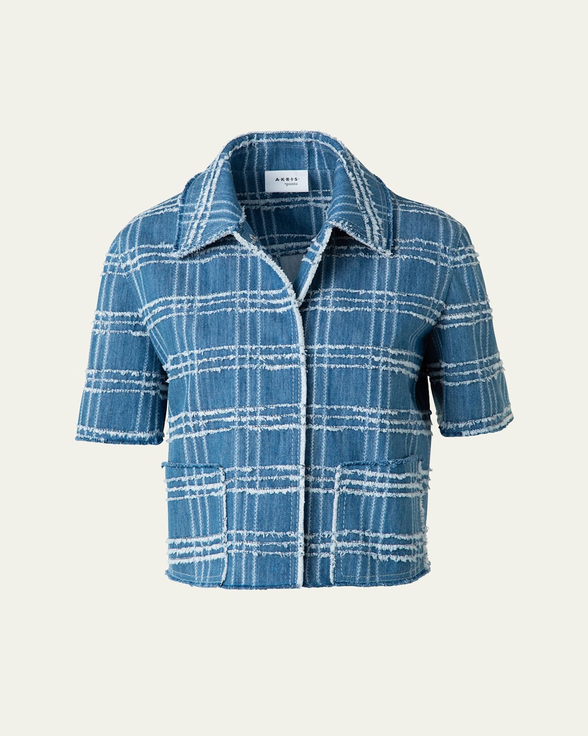 Fringed Check Denim Short-Sleeve Shirt Jacket