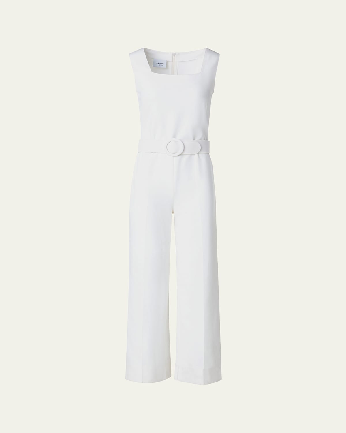 Square-Neck Sleeveless Belted Jersey Crop Jumpsuit