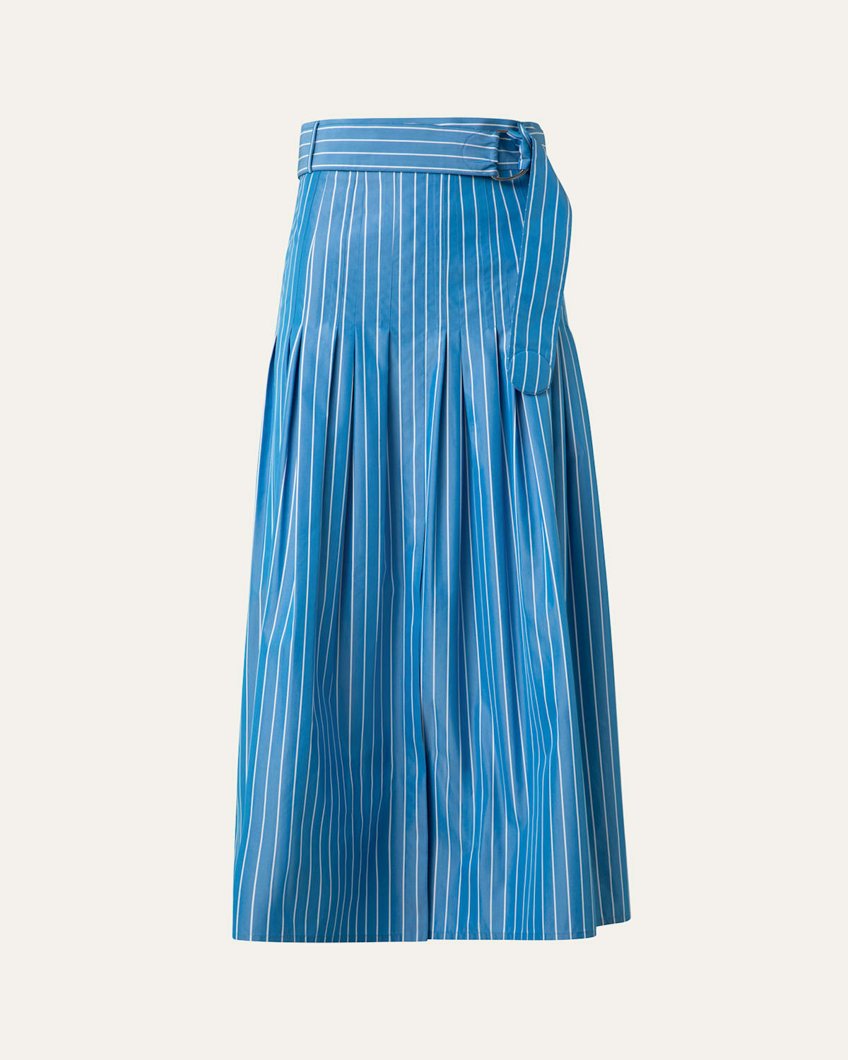 Stripe Pleated Poplin Maxi Skirt with D-Ring Belt