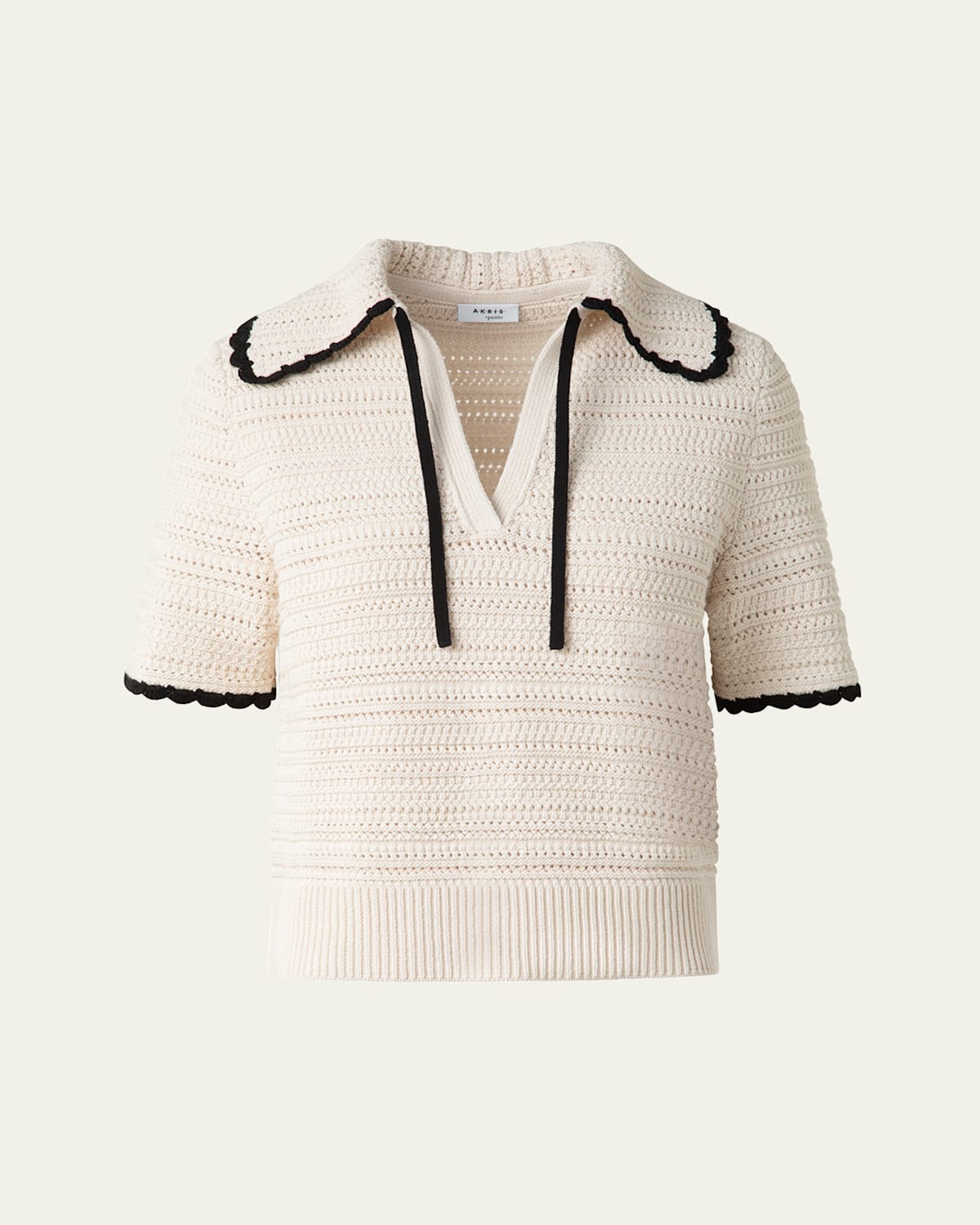 Boxy Knit Cotton Crochet Polo Top