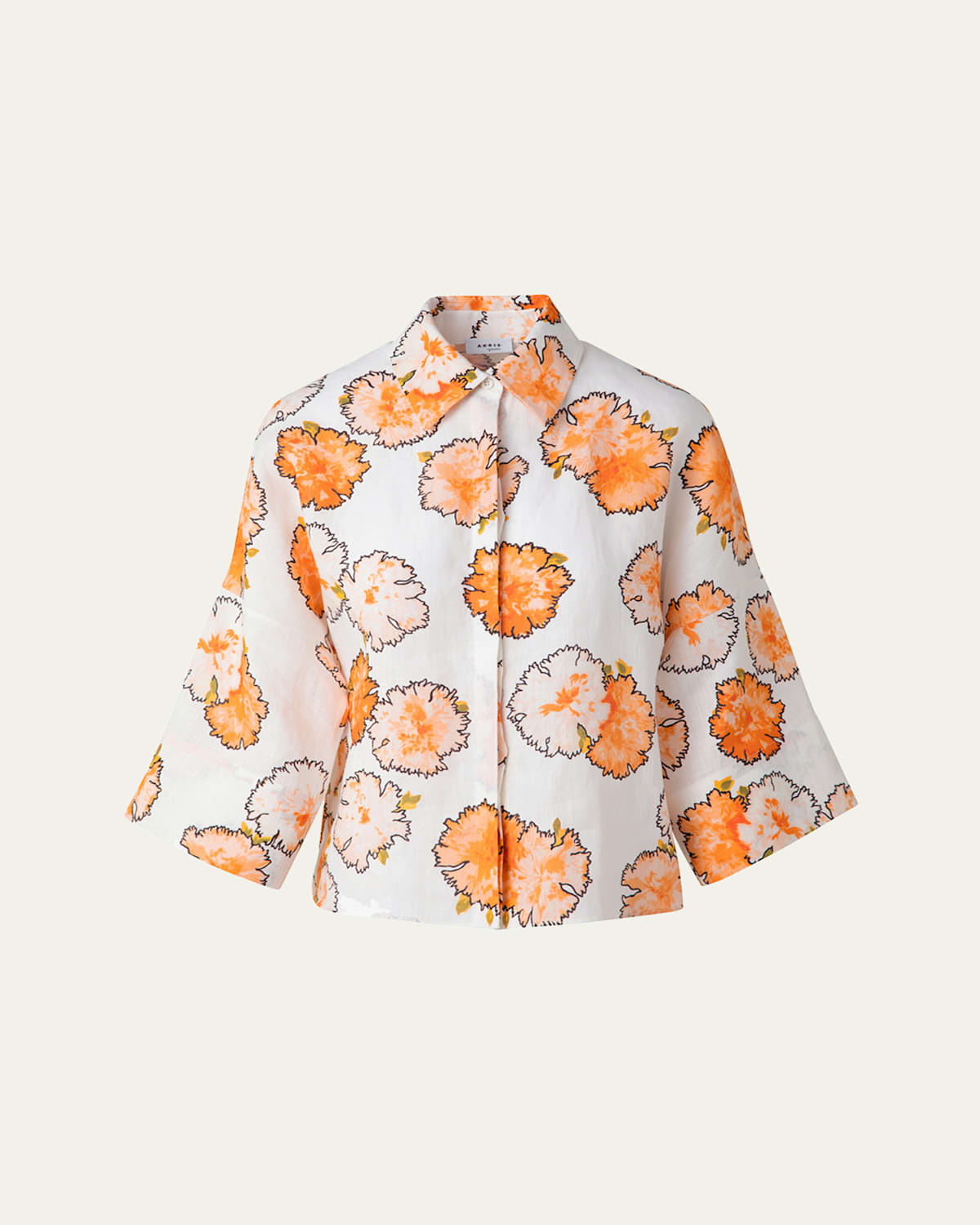 Akris Punto Carnation Print Linen Button-up Shirt In Orange-multi
