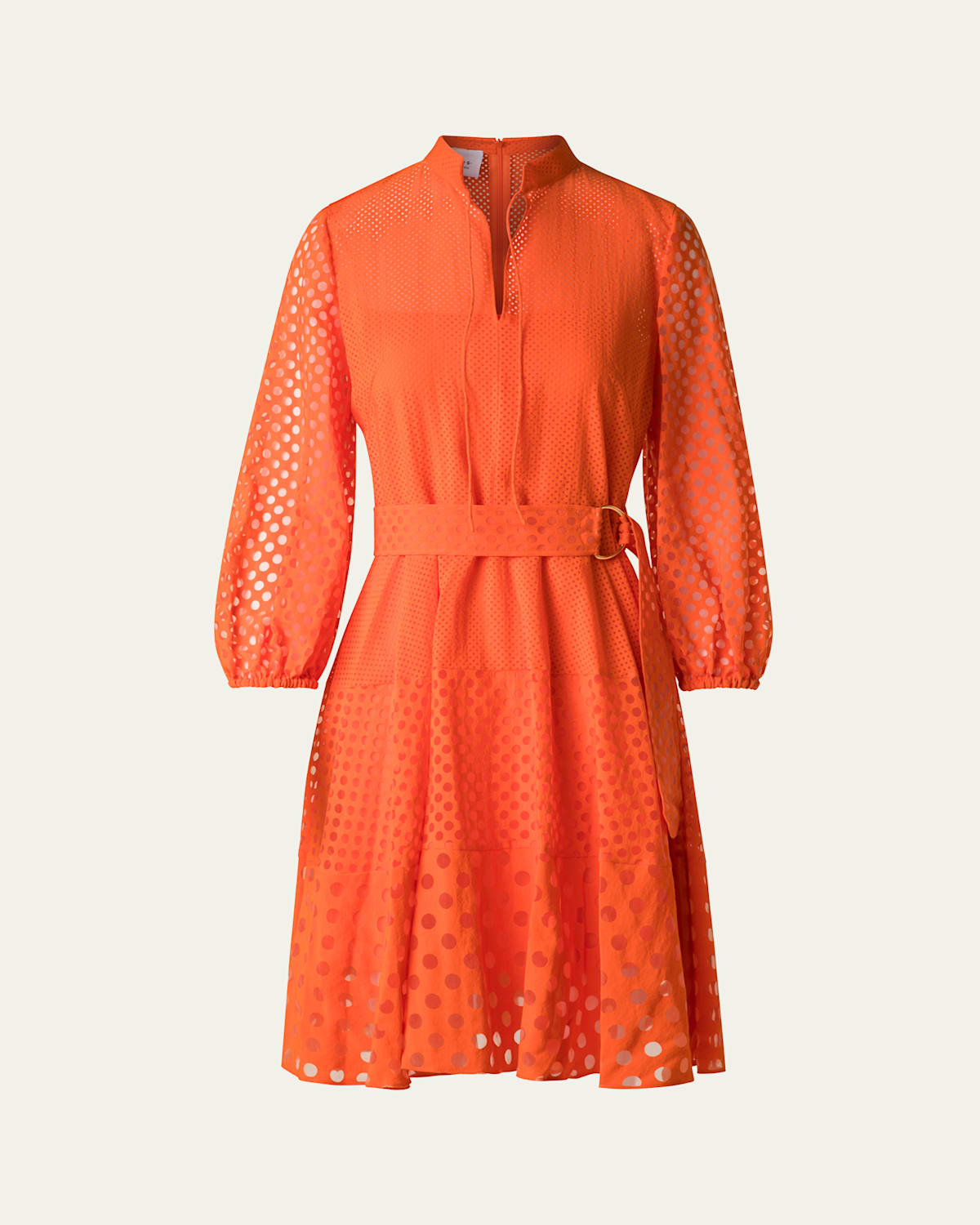 Akris Punto Polka Dot Organzino Belted Shirt Dress In Orange