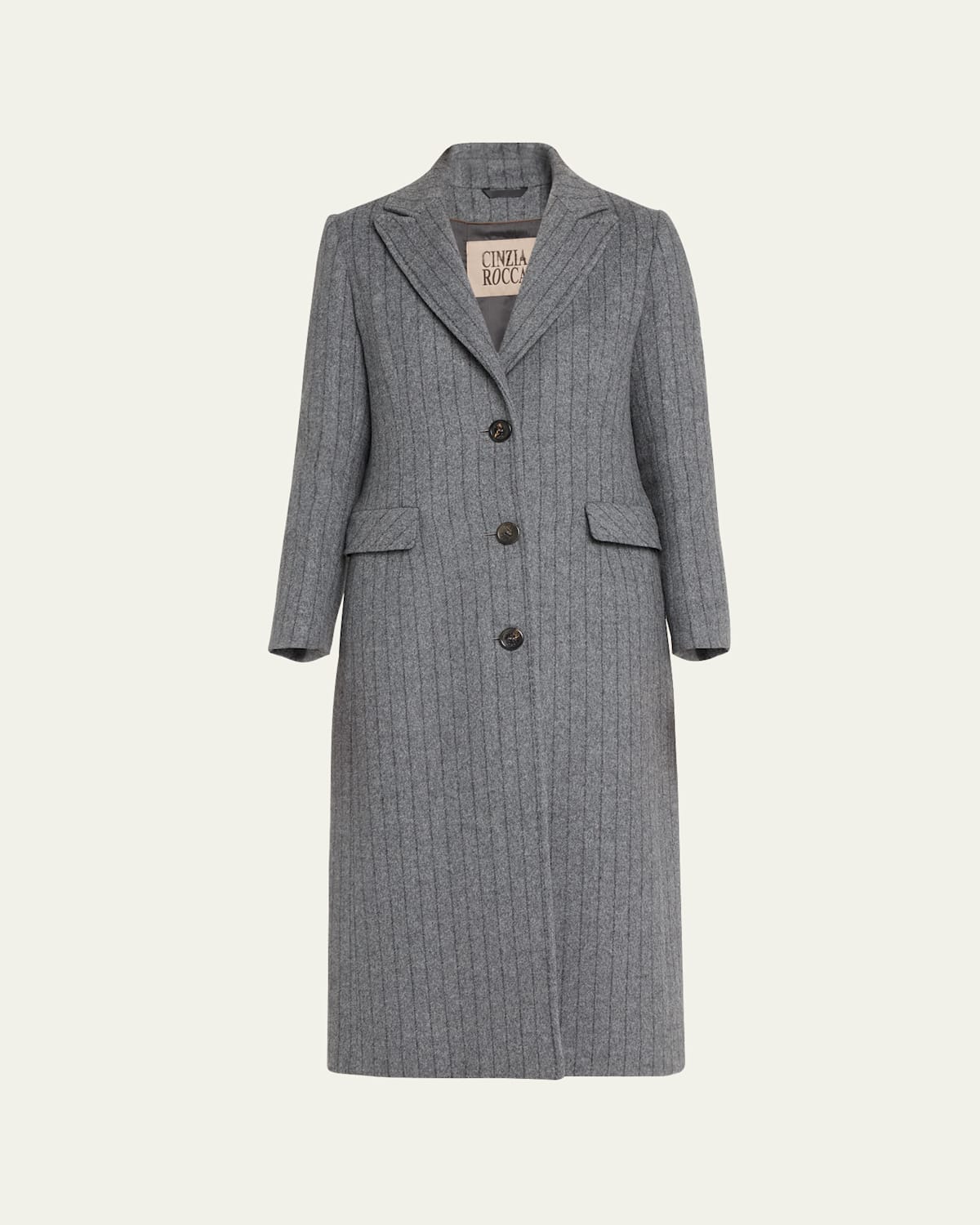Striped Single-Breasted Wool Coat