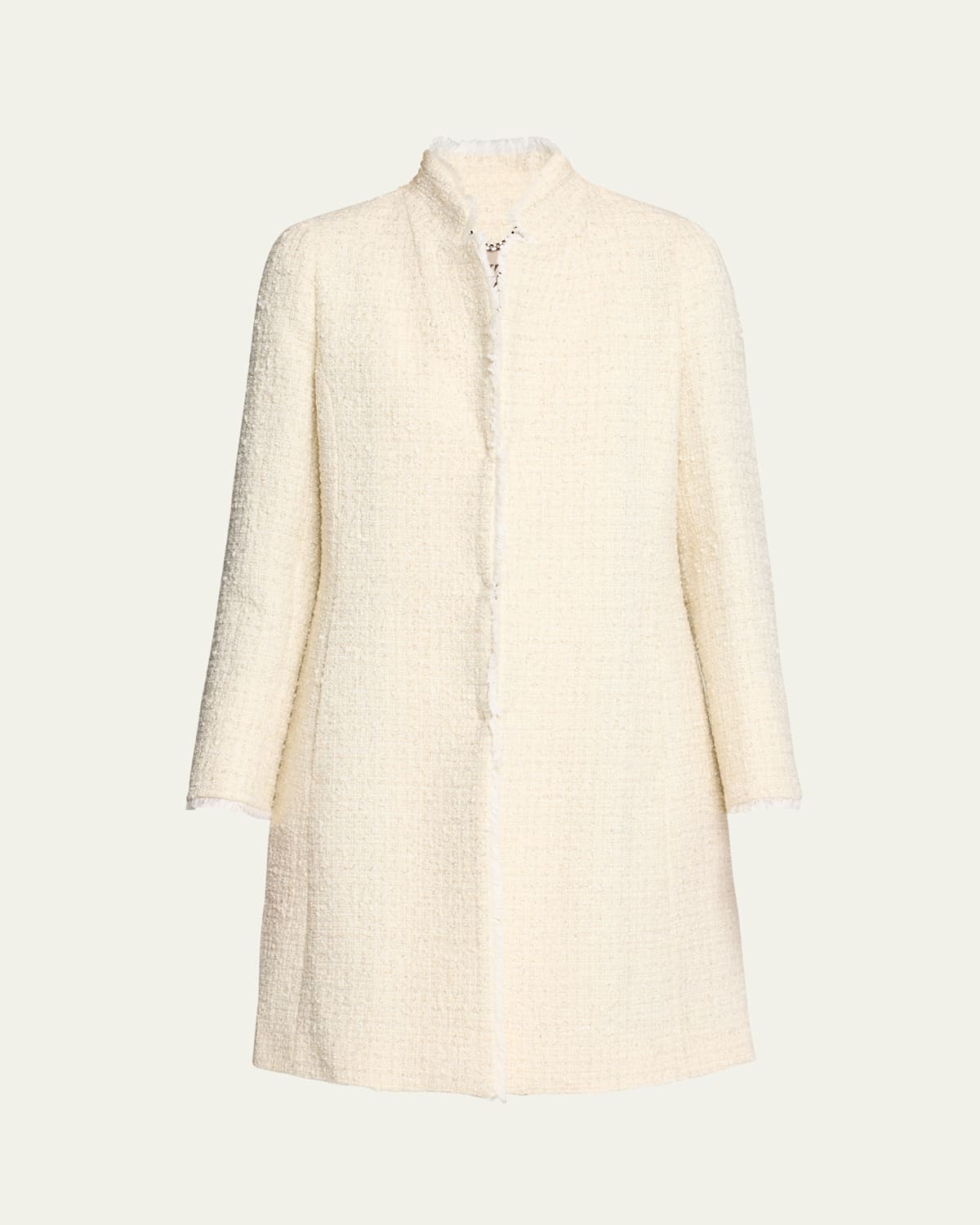 Fringe-Trim Metallic Tweed Coat