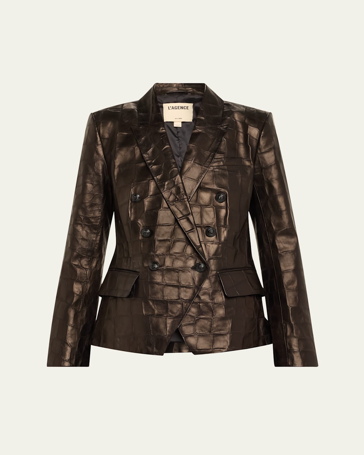 Kenzie Croc-Embossed Faux Leather Double-Breasted Blazer