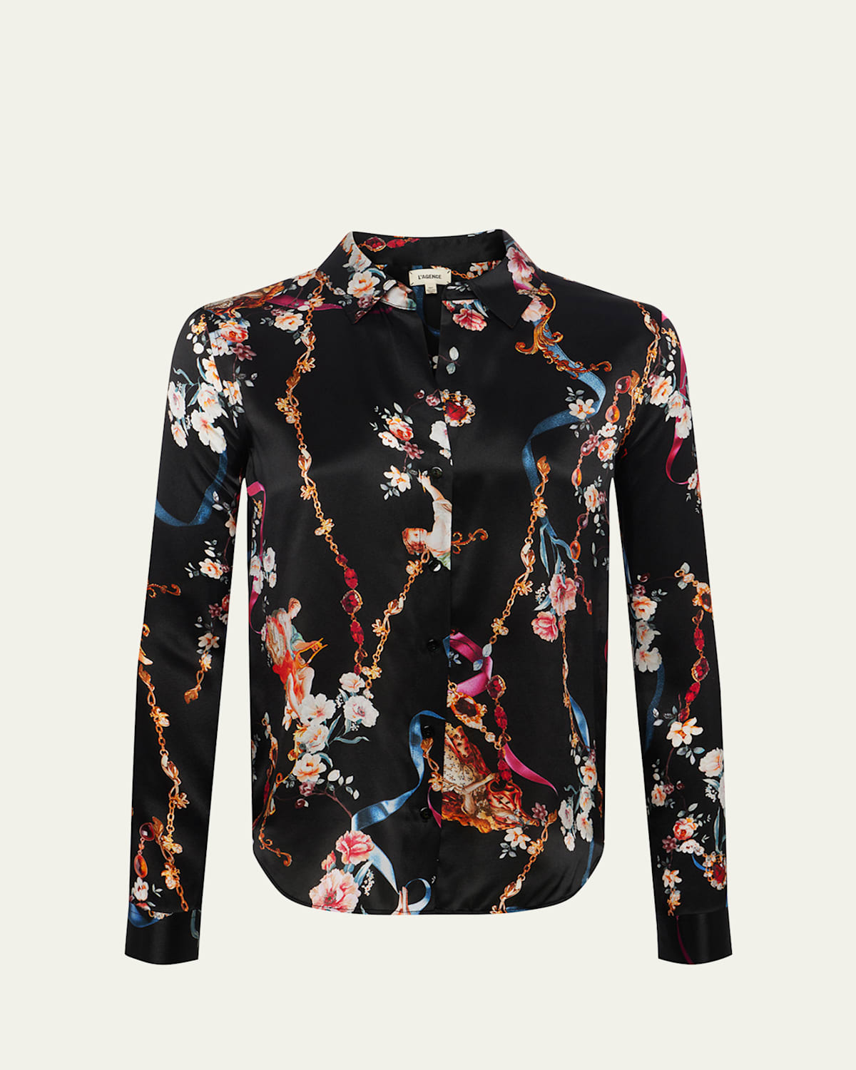 L Agence Tyler Long Sleeve Blouse In Black Multi Rococo Angel In Black