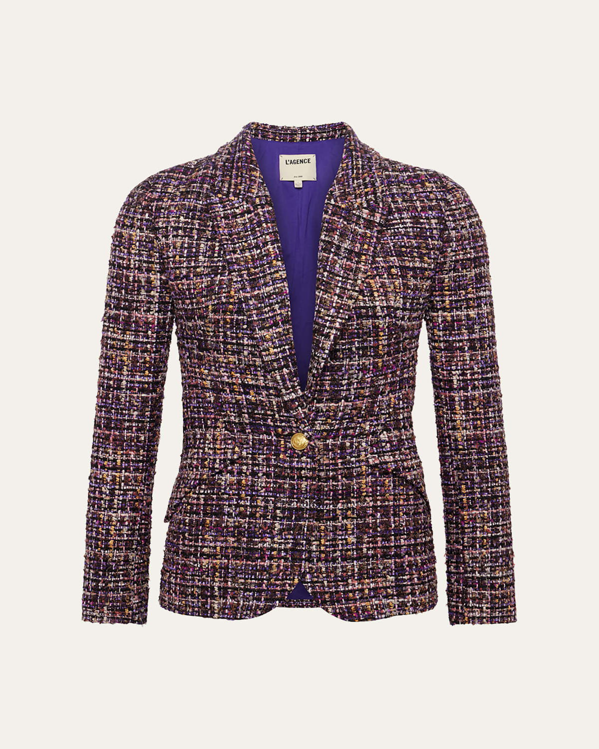 L'agence Chamberlain Tweed Blazer In Purple Multi Tweed