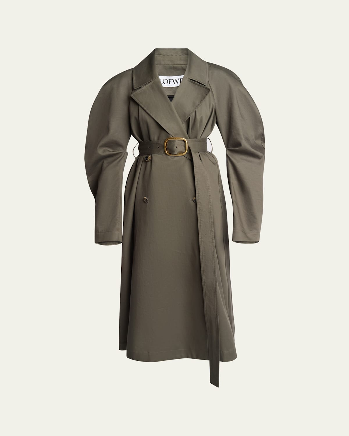 Loewe Circle Trench Coat With Belted Waist In Loden Gree