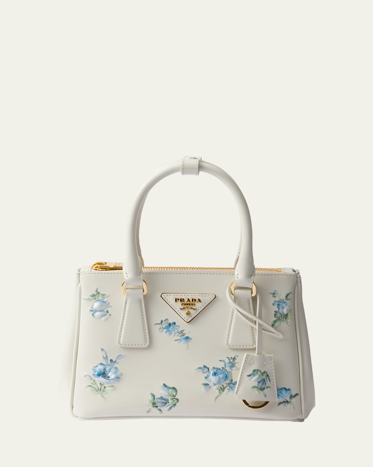 Shop Prada Galleria Floral Leather Top-handle Bag In F0009 Bianco
