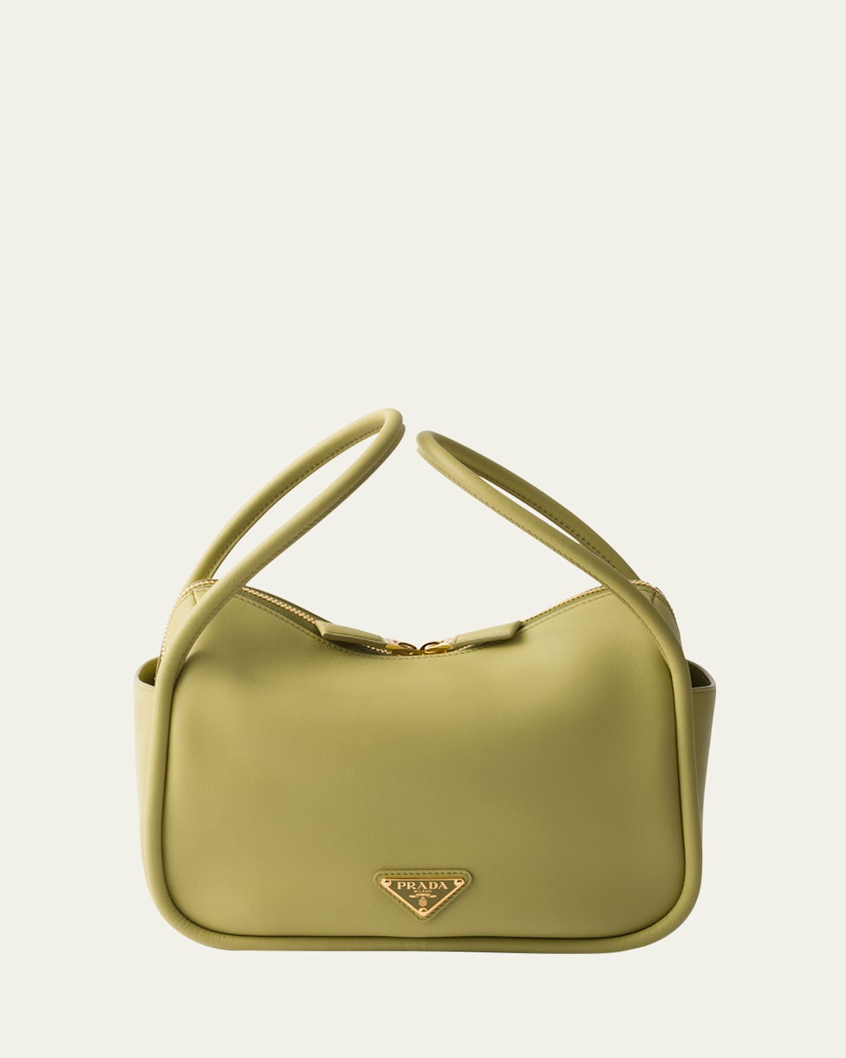 Prada Flou Zip Leather Top-handle Bag In F0362 Pistacchio