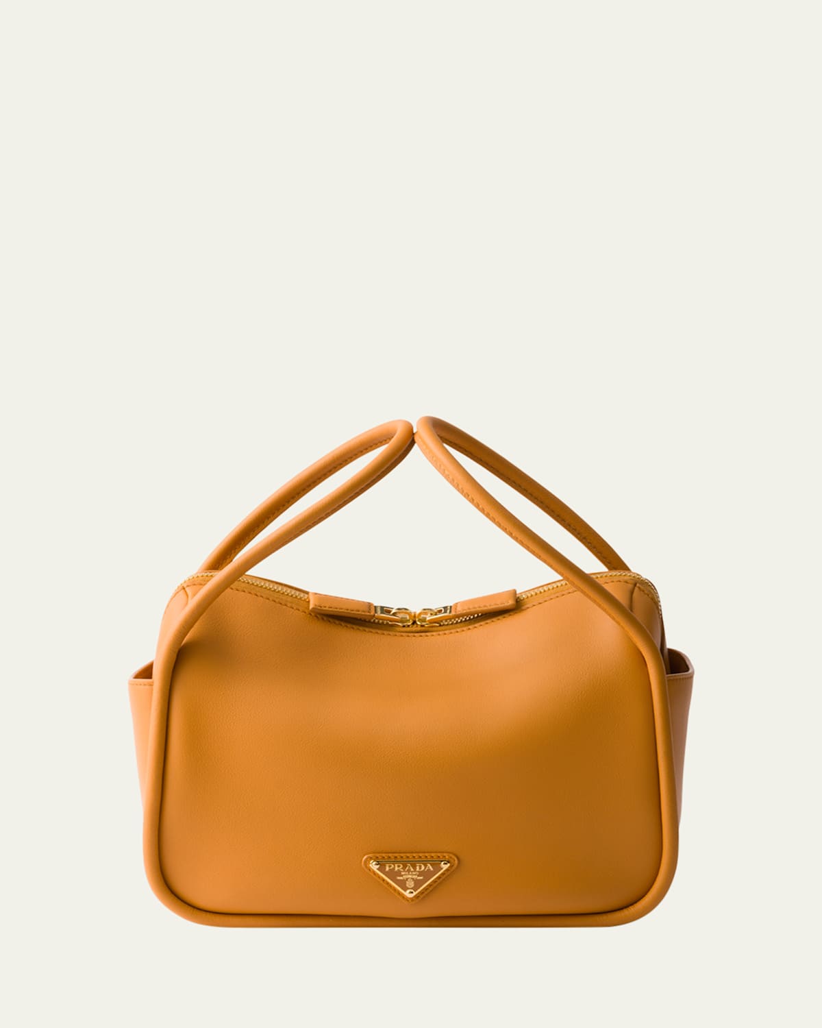 Prada Flou Zip Leather Top-handle Bag In Orange