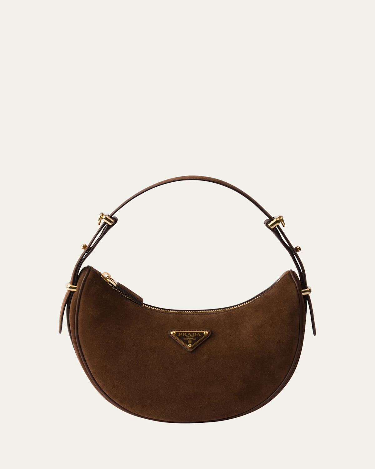 Prada Arque Zip Suede Shoulder Bag