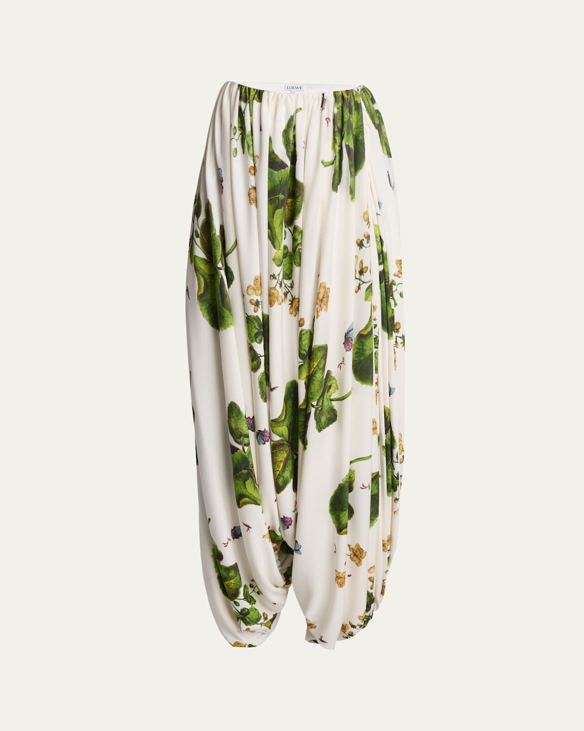Loewe Leaf-print Draped Wide-leg Trousers In White Mult