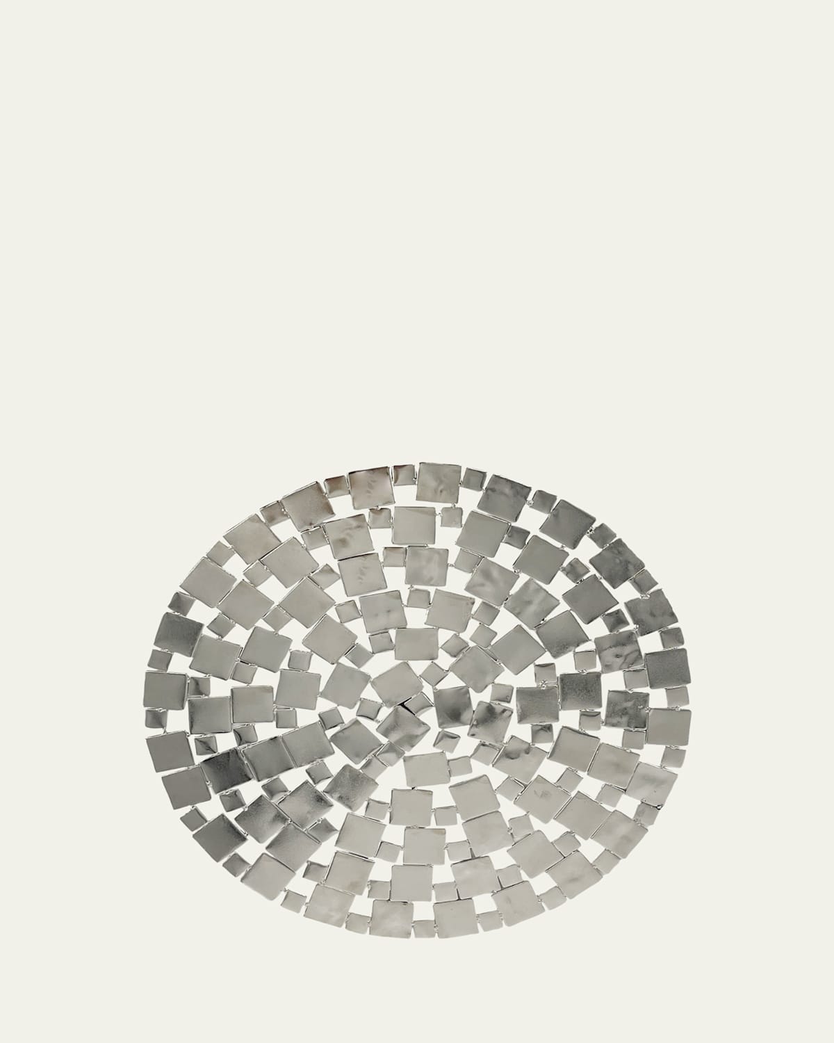 Nomi K Modern Squares Silvertone Metal Placemat, 15" Round